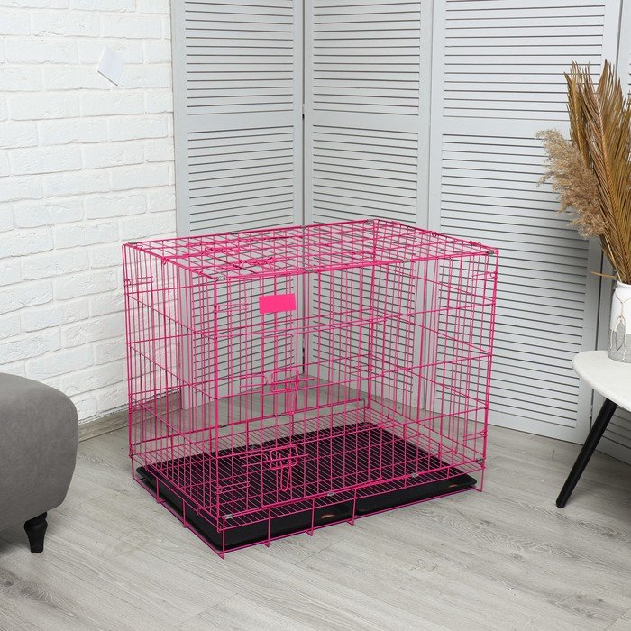 Клетка с люком для собак и кошек, 85 х 60 х 70 см, розовая