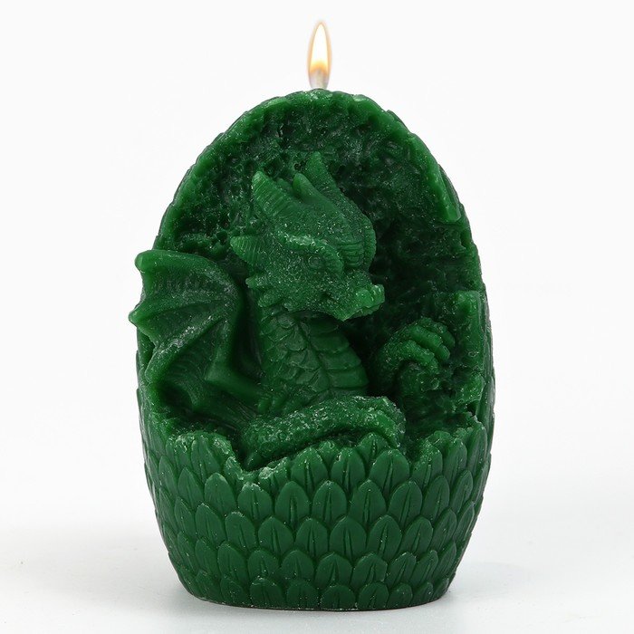 Свеча интерьерная фигурная «Дракон в яйце», зелёная, без аромата