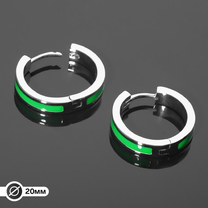Швензы-кольца родированные "Локо" d=20мм, цвет зелёный в серебре