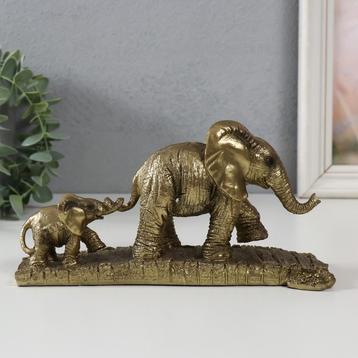 Сувенир полистоун "Слониха со слонёнком на прогулке" 21х8х10,8 см