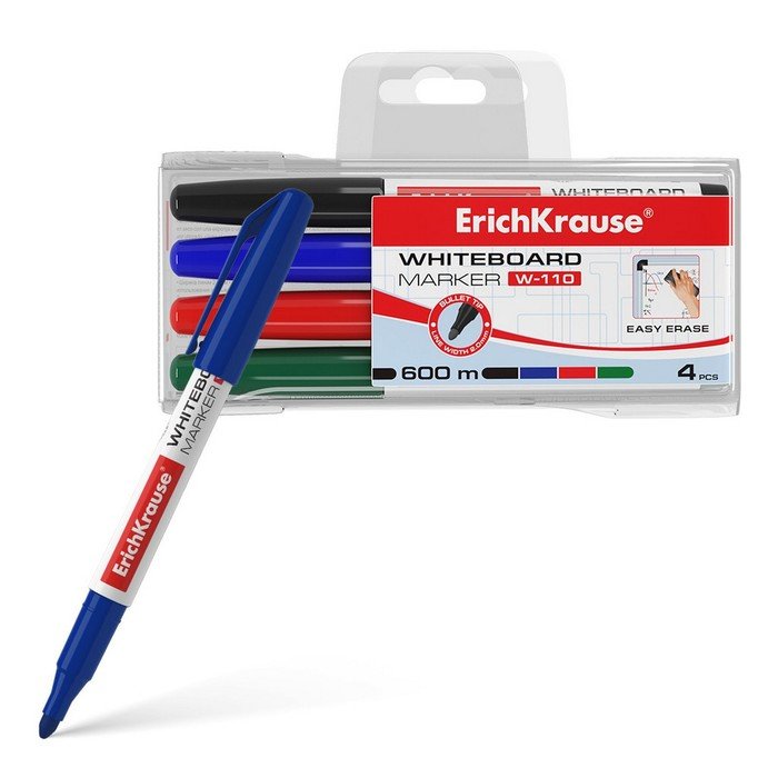 Набор маркеров для доски, 4 цвета, 2,0 мм, ErichKrause W-110