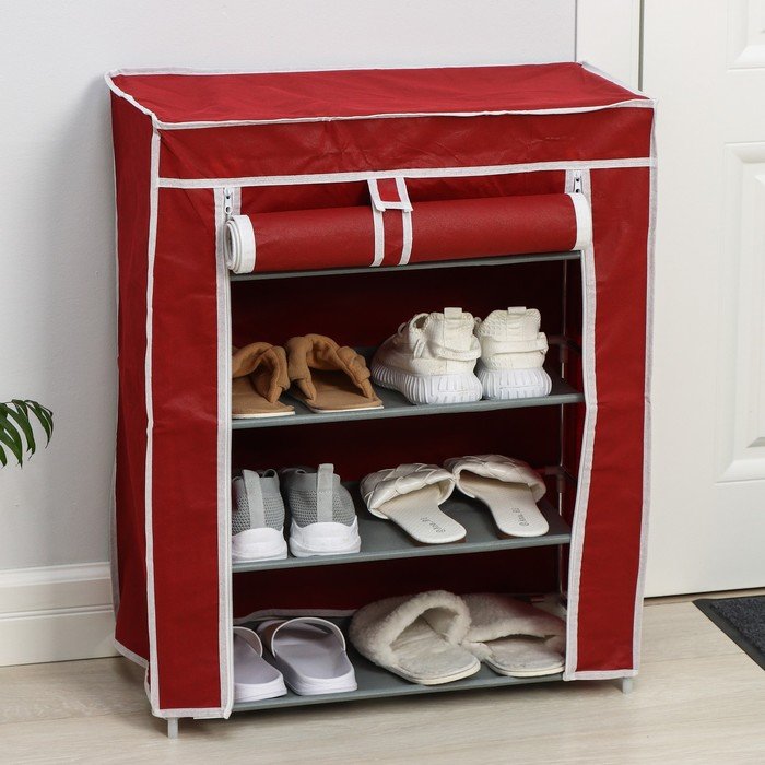 Обувница, 4 яруса, 57×28×72 см, цвет бордовый