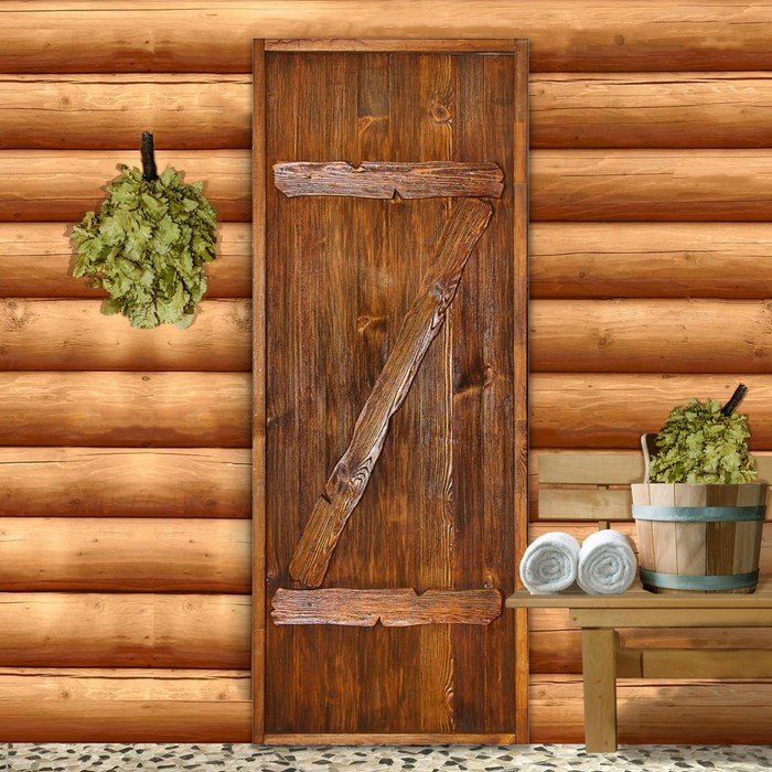 Дверь для бани "Классика" с накладками, 190×80см, брашированная, морёная, лакированная