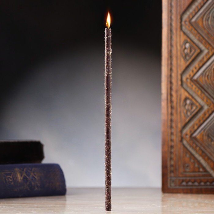 Свеча магическая восковая "Изгнание нечисти и негатива", с базиликом, 16х0,6 см, черный
