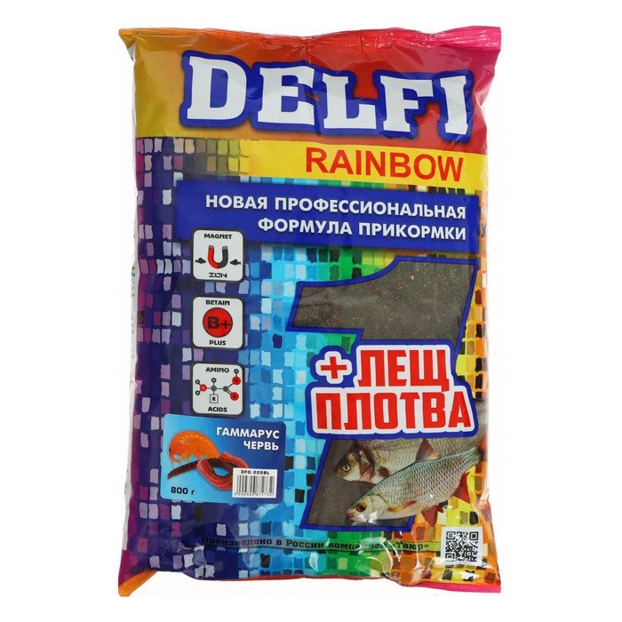 Прикормка DELFI Rainbow, лещ-плотва, червь, гаммарус, черная, 800 г