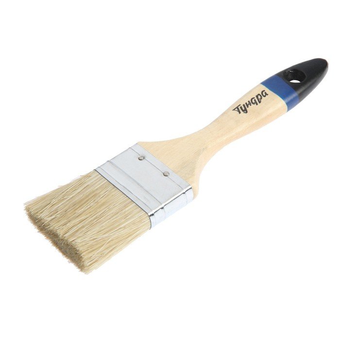 Кисть плоская ТУНДРА, натуральная щетина, деревянная ручка, 2", 50 мм