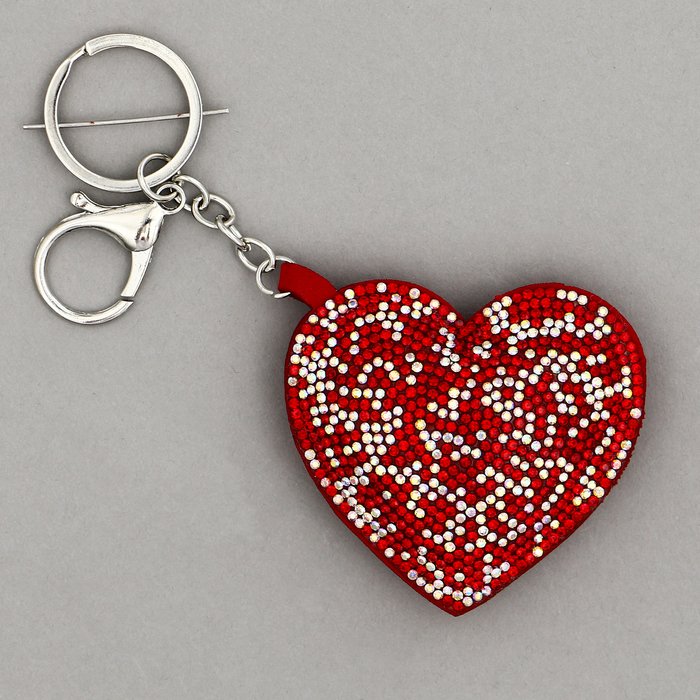 Мягкая игрушка "Блестящее сердце", на брелоке, 7 см, цвет красный