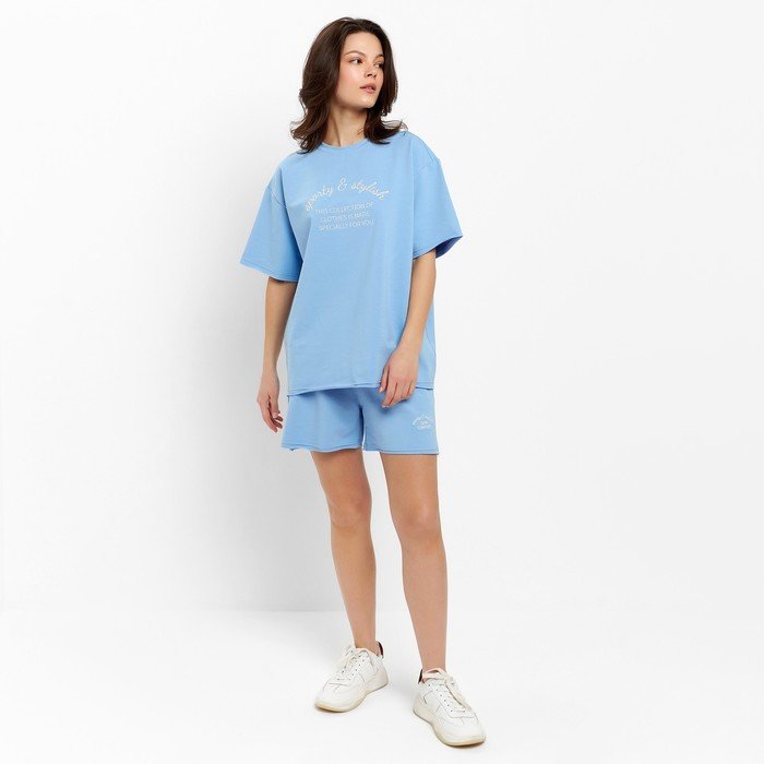 Комплект (футболка, шорты) женский MINAKU цвет голубой, р-р 46