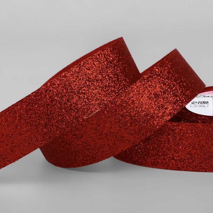 Лента декоративная «Блёстки», 25 мм × 9,1 ± 0,5 м, цвет красный