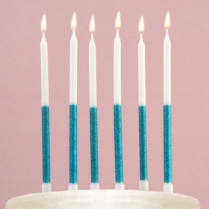 Свечи в торт "В твой день рождения", голубые,  6 шт.