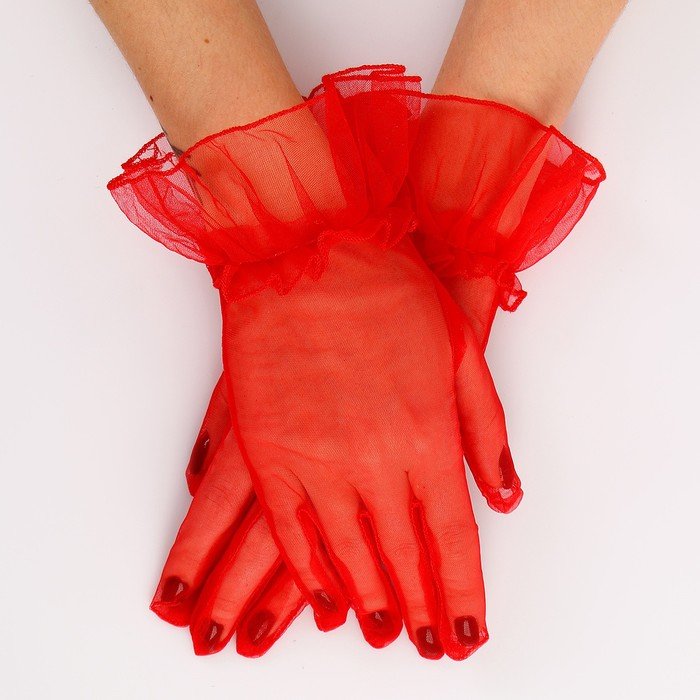 Карнавальный аксессуар - перчатки прозрачные с юбочкой, цвет красный