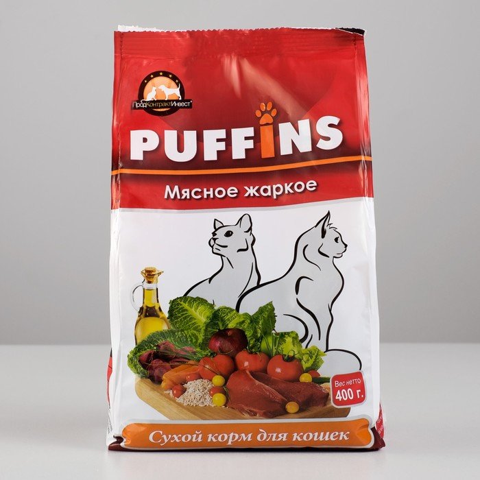 Сухой корм "Puffins" д/кошек, мясное жаркое, 400 гр