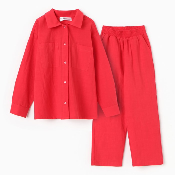 Костюм (рубашка и брюки) детский KAFTAN "Лен", размер 34 (122-128 см), красный