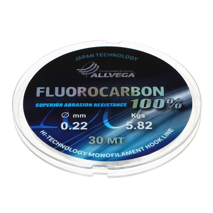 Леска монофильная ALLVEGA FX Fluorocarbon 100%, диаметр 0.22 мм, тест 5.82 кг, 30 м, прозрачная