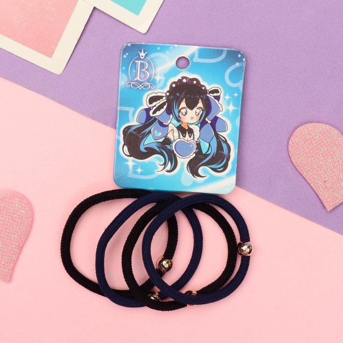 Резинка для волос "Комиксы" (набор 4 шт) девчонка сердце, 5 см, чёрный синий