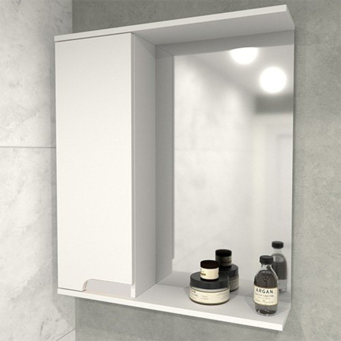 Шкаф-зеркало Леон 60, левый, цвет белый, 15 х 60 х 70