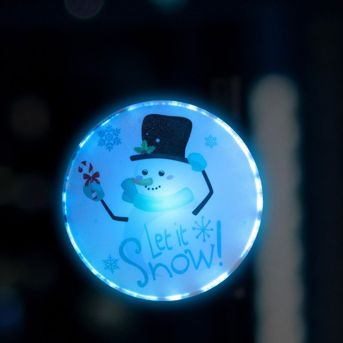 Светодиодная игрушка на липучке «Снеговик в шляпе» 13 см, батарейки LR44х3, свечение мульти