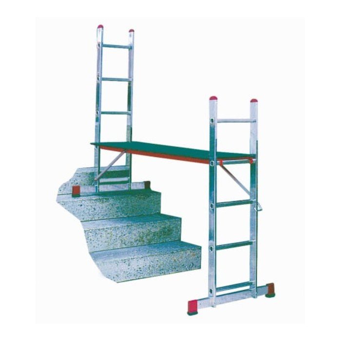 Подмости лестничные KRAUSE CORDA, рабочая высота 2.65-3.20 м, с роликами, 2х5 ступеней