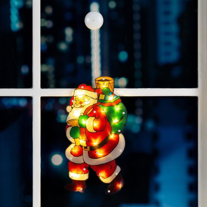 Светодиодная фигура на присоске «Дед Мороз» 22 × 44 см, пластик, батарейки АААх3 (не в комплекте), свечение тёплое белое