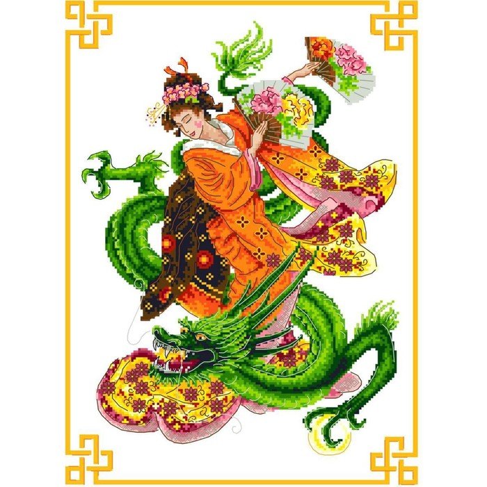 Канва для вышивки крестиком «Танец с драконом», с нанесённым рисунком, 31х39 см