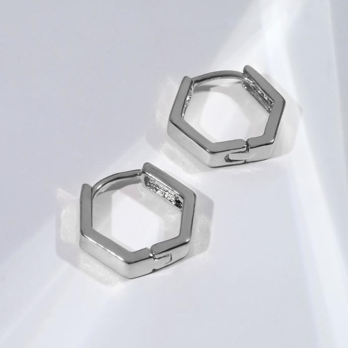 Серьги металл "Геометрия" шестиугольник, цвет серебро