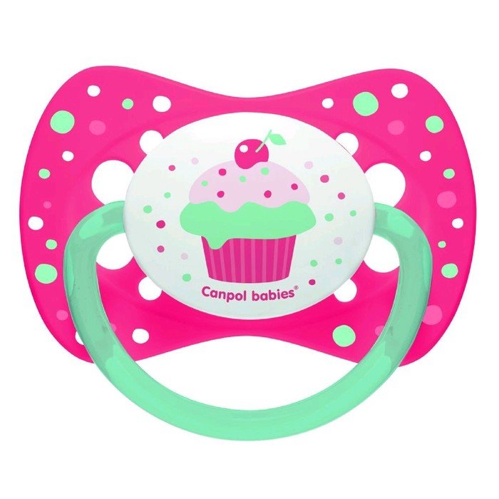 Пустышка силиконовая Canpol babies Cupcake, симметричная, от 0-6 месяцев, цвет розовый