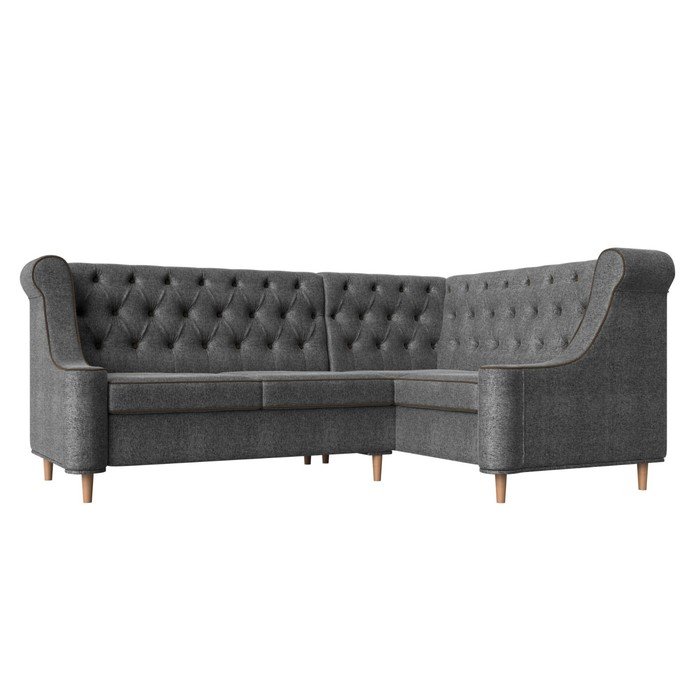 Угловой диван «Бронкс», правый угол, рогожка, цвет серый / кант коричневый