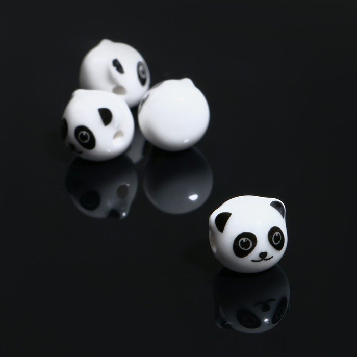 Бусина керамическая "Панда", 1,2*1,2*1,2см, (набор 4 шт), цвет бело-чёрный