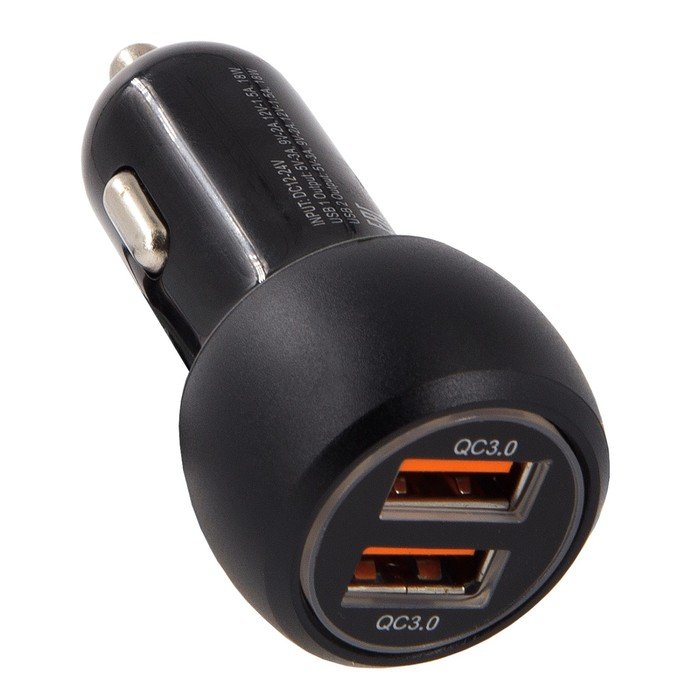 Адаптер автомобильный CARLINE® 2хUSB Quick Charge 3.0, в прикуриватель 12В, цвет черный