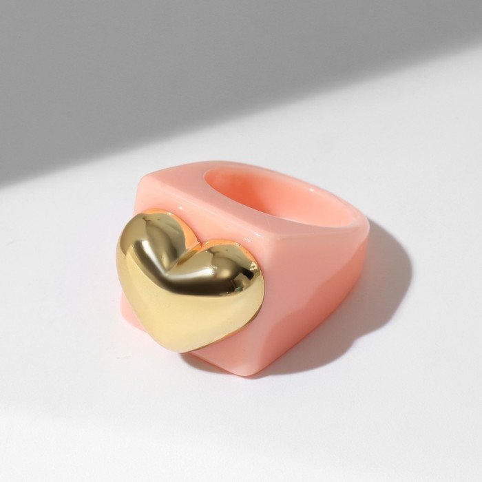 Кольцо "Сердце" широкое, цвет персиковый, размер 18,5