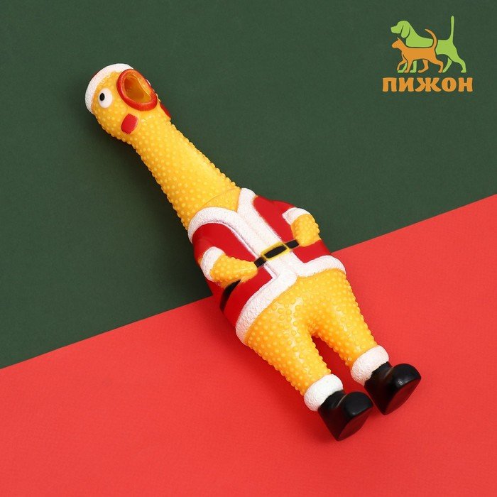 Игрушка пищащая "Новогодняя курица" для собак, 28 см, жёлтая