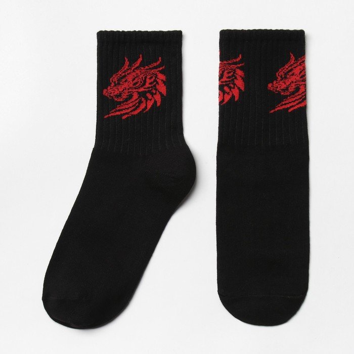 Носки "Дракон", цвет черный/красный, размер 25