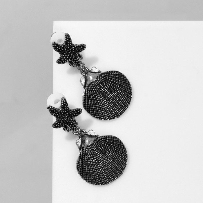 Клипсы "Ракушки" с морскими звёздами, цвет чернёное серебро