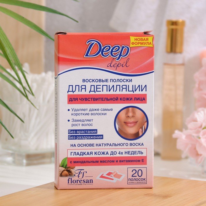 Восковые полоски Deep depil для депиляции чувствительной кожи лица, 20 шт