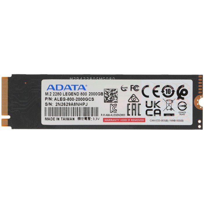 Накопитель SSD A-Data PCIe 4.0 x4 2TB ALEG-800-2000GCS Legend 800 M.2 2280