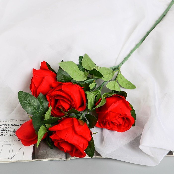 Цветы искусственные "Роза Триза" d-7 см 50 см, красный