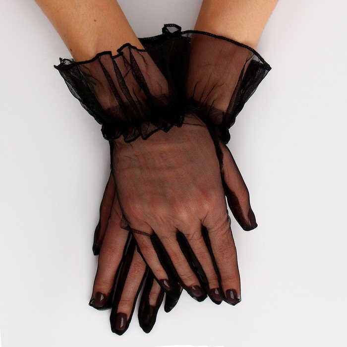 Карнавальный аксессуар - перчатки прозрачные с юбочкой, цвет черный