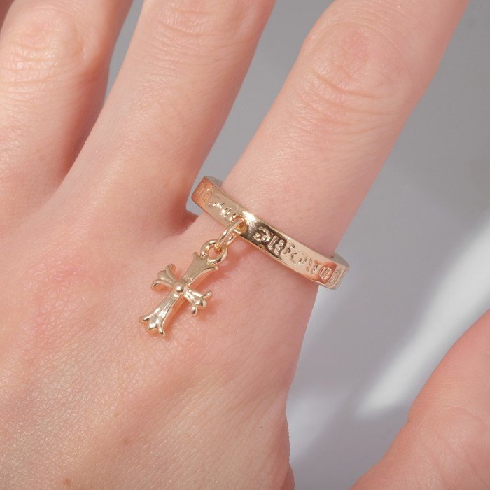 Кольцо "Крест" с надписями, цвет золото, безразмерное