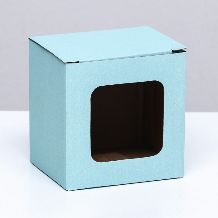 Коробка под кружку, с окном, голубая 12 х 9,5 х 12 см