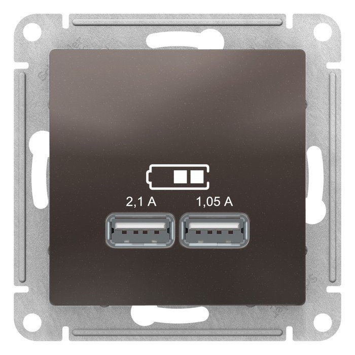 Розетка SE ATLASDESIGN, USB , 2 порта (2.1 А /1.05 А), 5 В, механизм, цвет мокко
