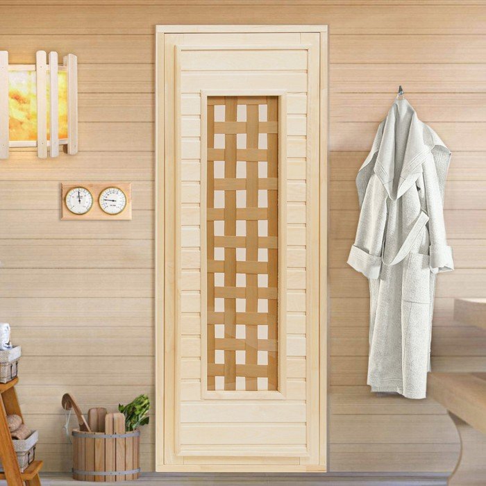Дверь для бани и сауны стеклянная "Плетёнка", размер коробки 180х70 см, 4 мм