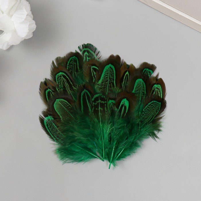 Перо декоративное фазана "Рябь. Зелёная" набор 20 шт h=5-7 см