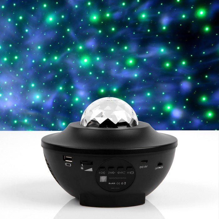 Световой прибор «Звёздное небо» 19 см, динамик, свечение RGB, пульт ДУ, 5 В, чёрный