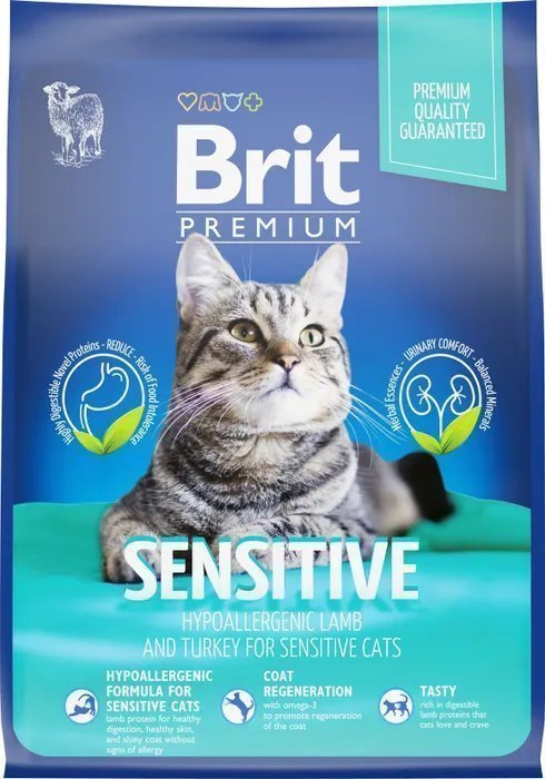 Сухой корм для кошек с чувствительным пищеварением Brit Premium Cat Sensitive с ягненком и индейкой