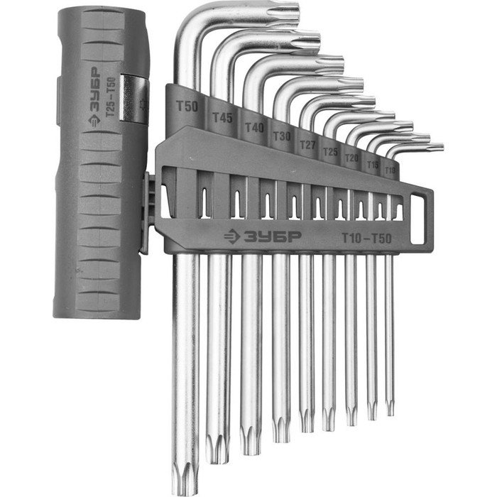 Набор ключей имбусовых ЗУБР 2745-4-1_z01, длинные с шаром, CrMo, TORX Т10-Т50, 9 шт.