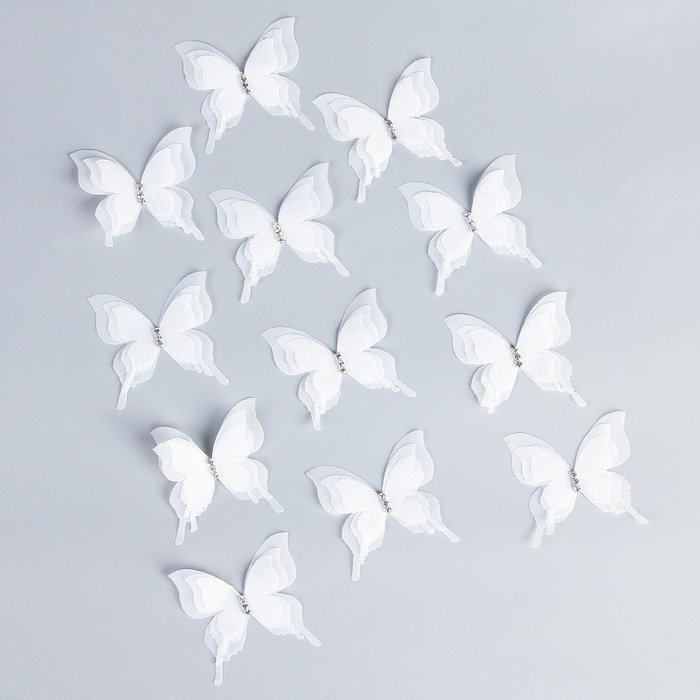 Декор для творчества «Бабочка», трёхслойный, набор 12 шт., размер 1 шт. — 5 × 4,5 см, цвет белый