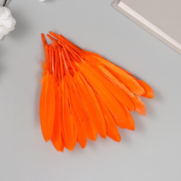 Перо декоративное гусиное "Ярко-оранжевое" набор 30 шт h=10-12 см