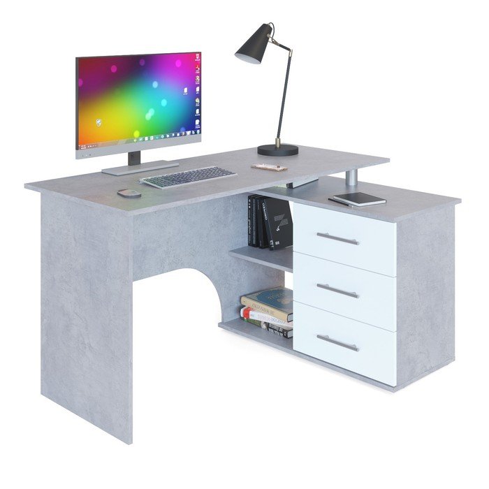 Компьютерный стол «КСТ-09», 1350×935×744 мм, угловой, угол правый, бетон/белый