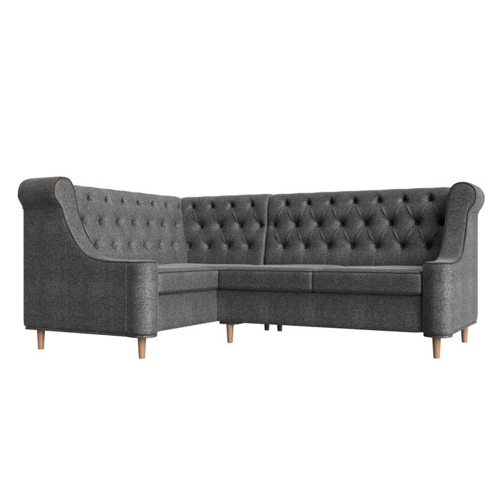 Угловой диван «Бронкс», левый угол, рогожка, цвет серый / кант коричневый