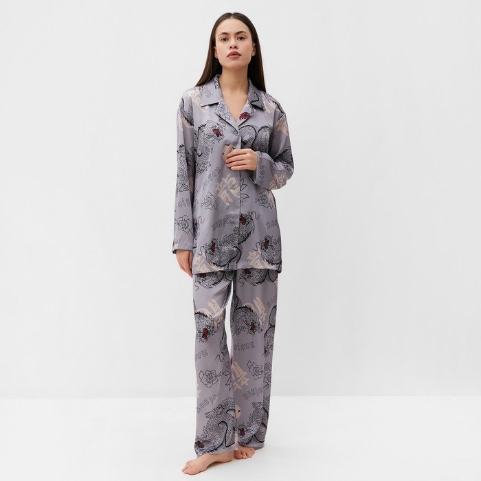 Пижама женская (рубашка и брюки) KAFTAN "Дракон", размер 48-50, серый